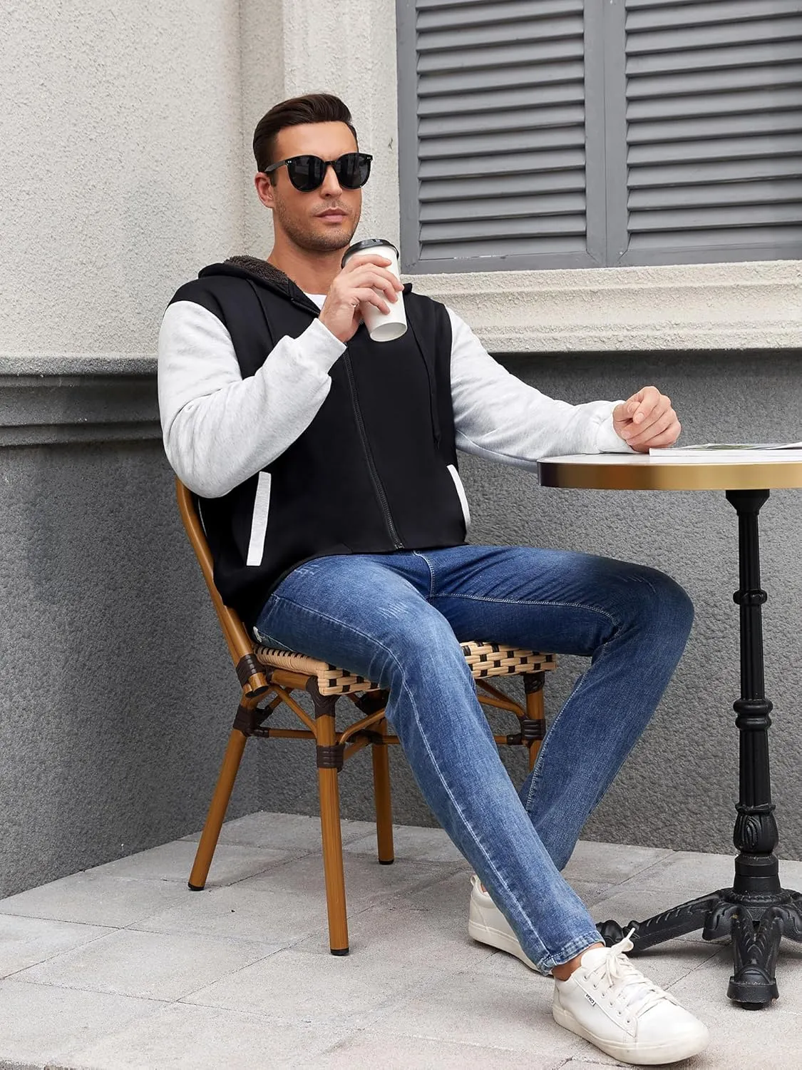 PEGENO Mens Casual Full Zip Hoodie Sweatshirt Long Sleeve Coat Fall Winter Outfits Jacket