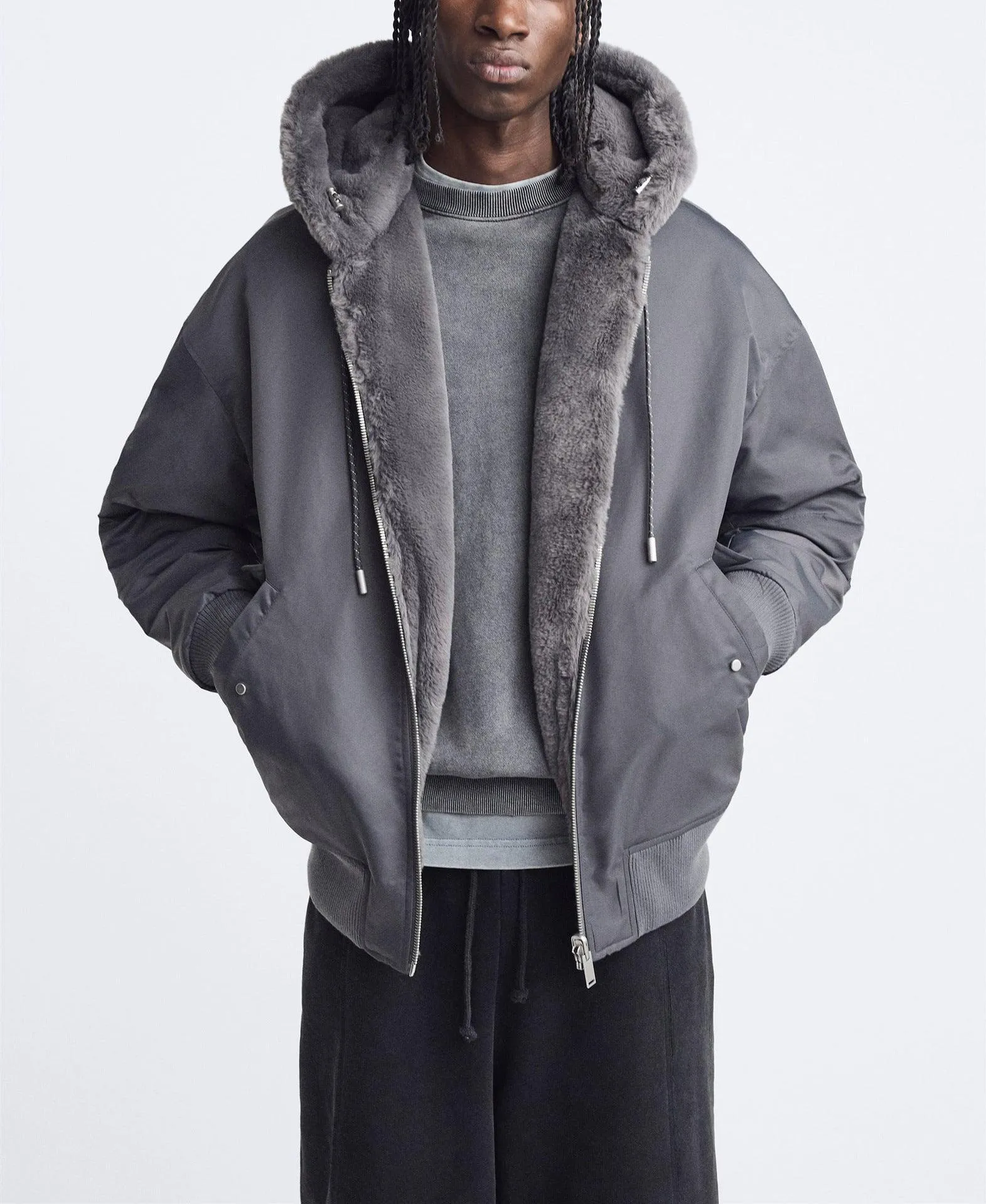 Plush Hooded Faux Fur coat - Cozy and Stylish Outerwear for Cold Weather- Double-Sided Design with Stick Pockets