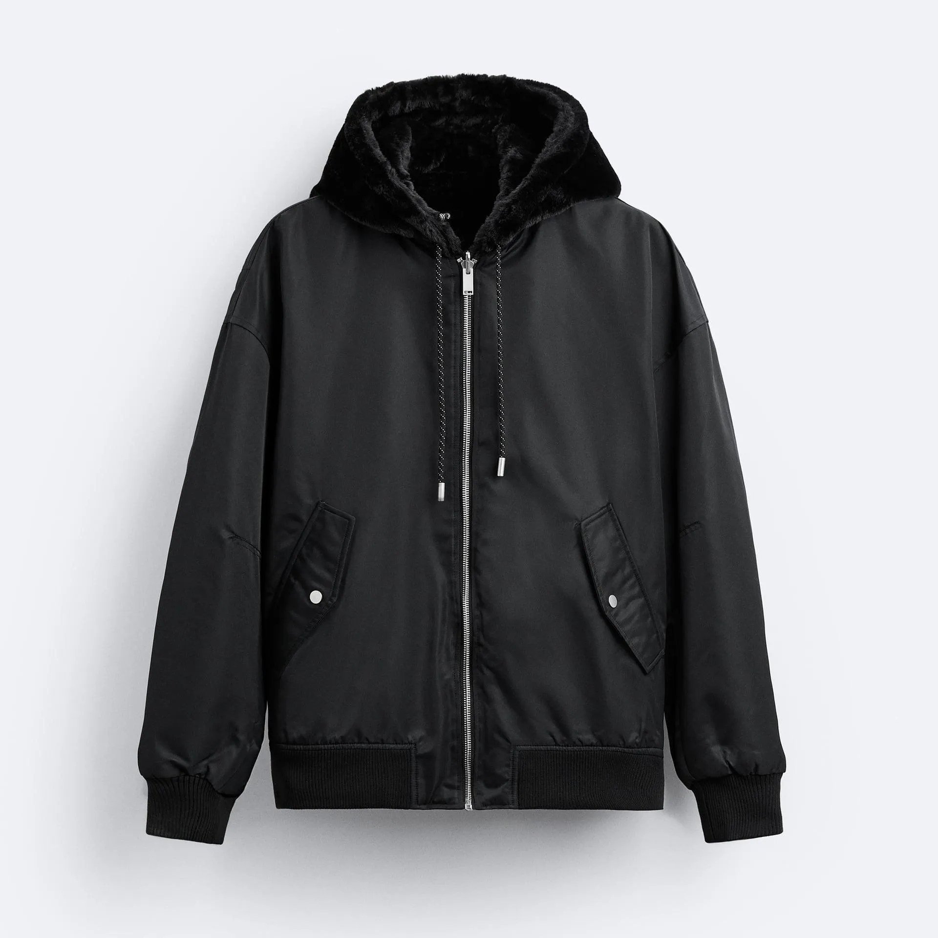 Plush Hooded Faux Fur coat - Cozy and Stylish Outerwear for Cold Weather- Double-Sided Design with Stick Pockets
