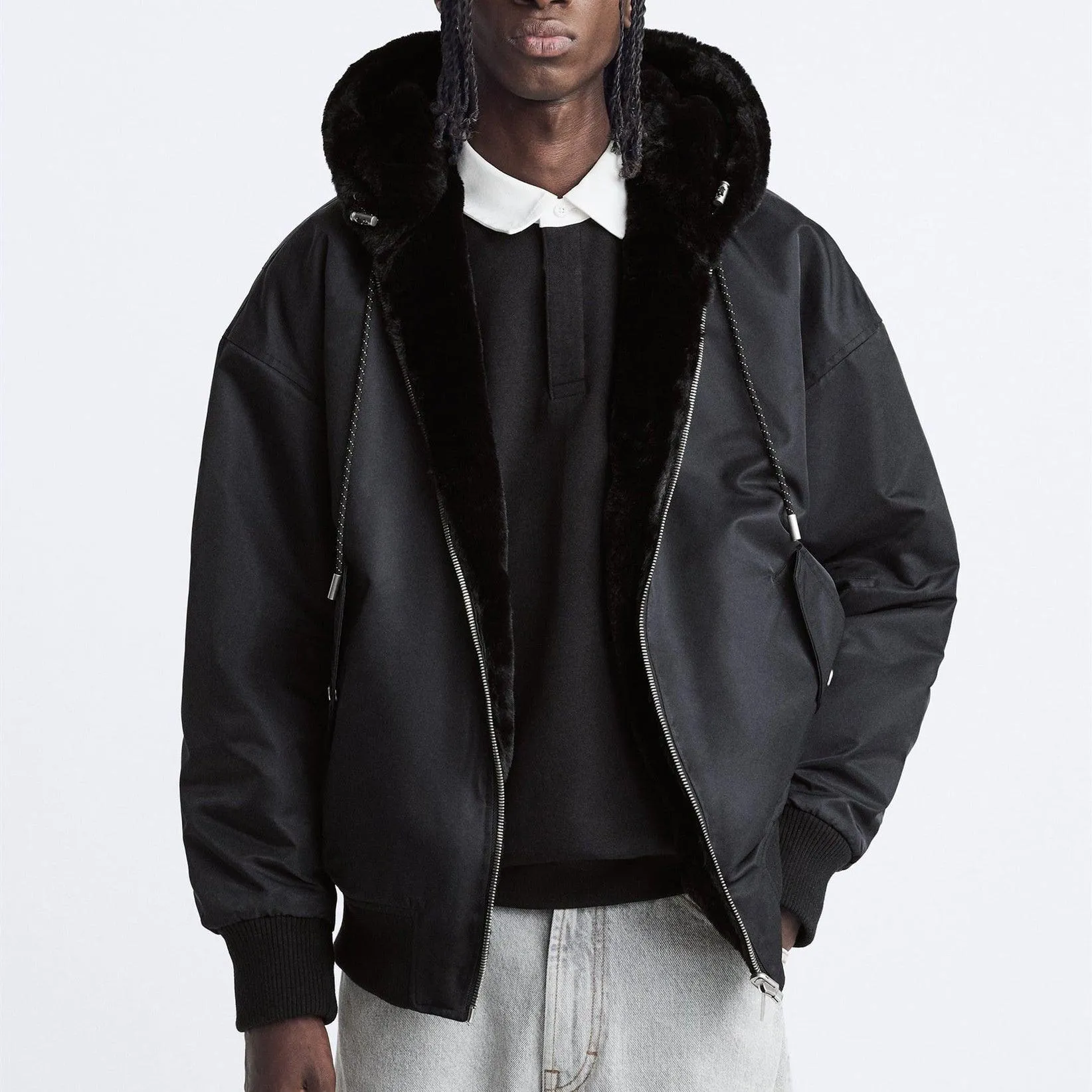 Plush Hooded Faux Fur coat - Cozy and Stylish Outerwear for Cold Weather- Double-Sided Design with Stick Pockets