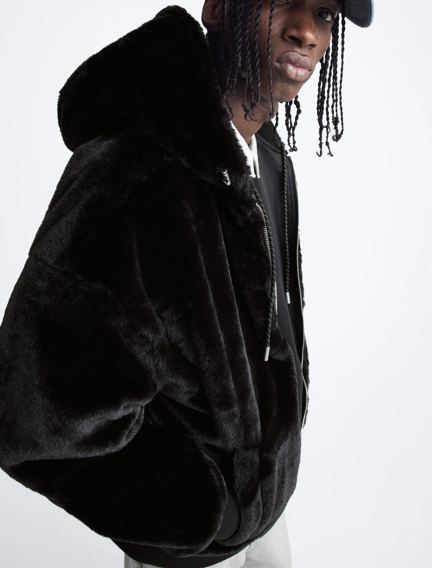 Plush Hooded Faux Fur coat - Cozy and Stylish Outerwear for Cold Weather- Double-Sided Design with Stick Pockets