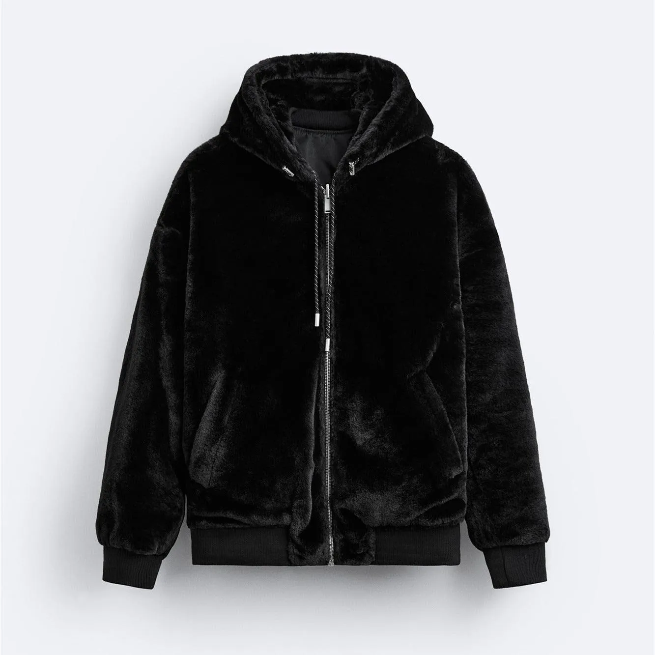 Plush Hooded Faux Fur coat - Cozy and Stylish Outerwear for Cold Weather- Double-Sided Design with Stick Pockets