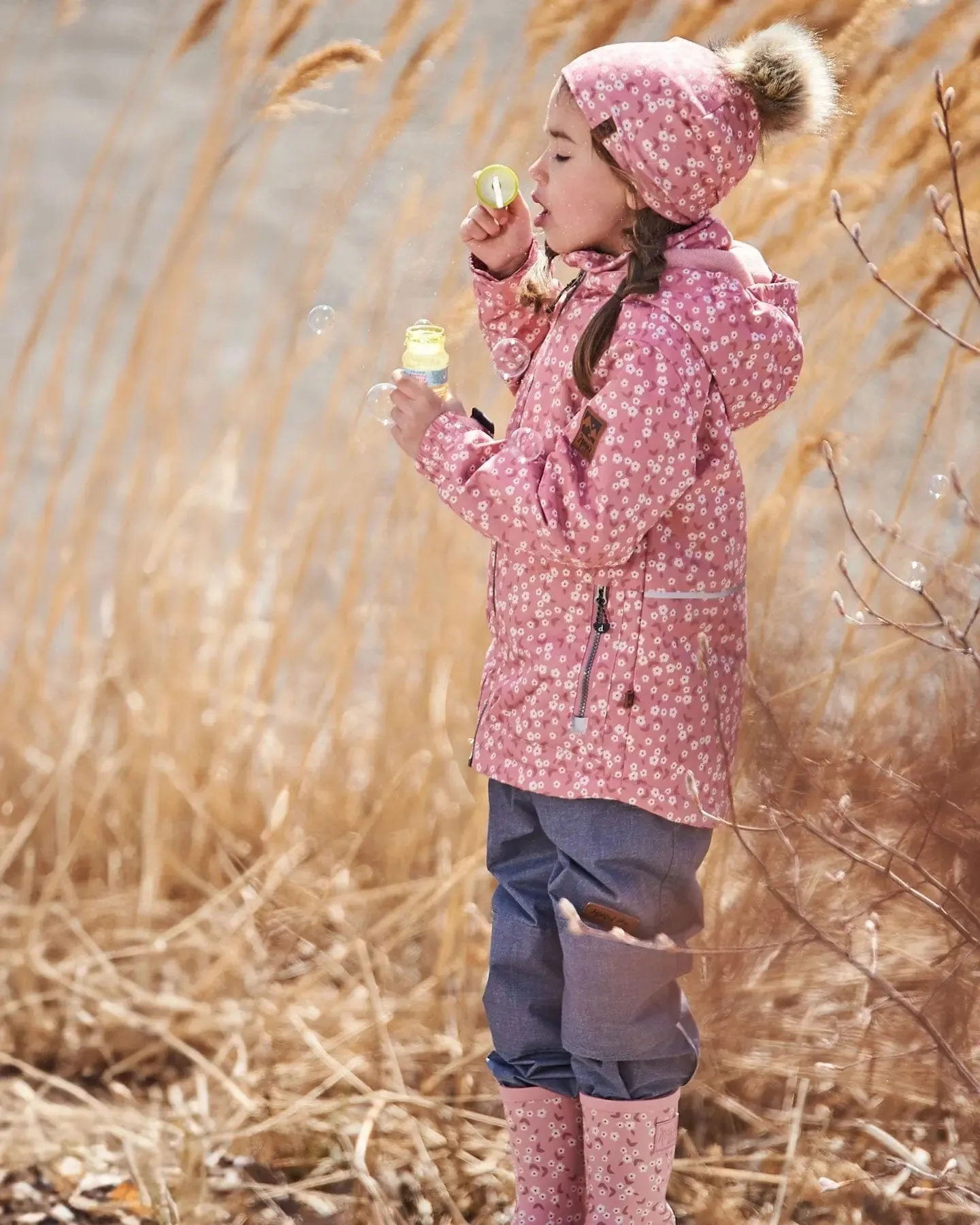 Printed Jacket Two-Piece Mid-Season Outerwear Set Small White Flowers On Pale Pink And Gray