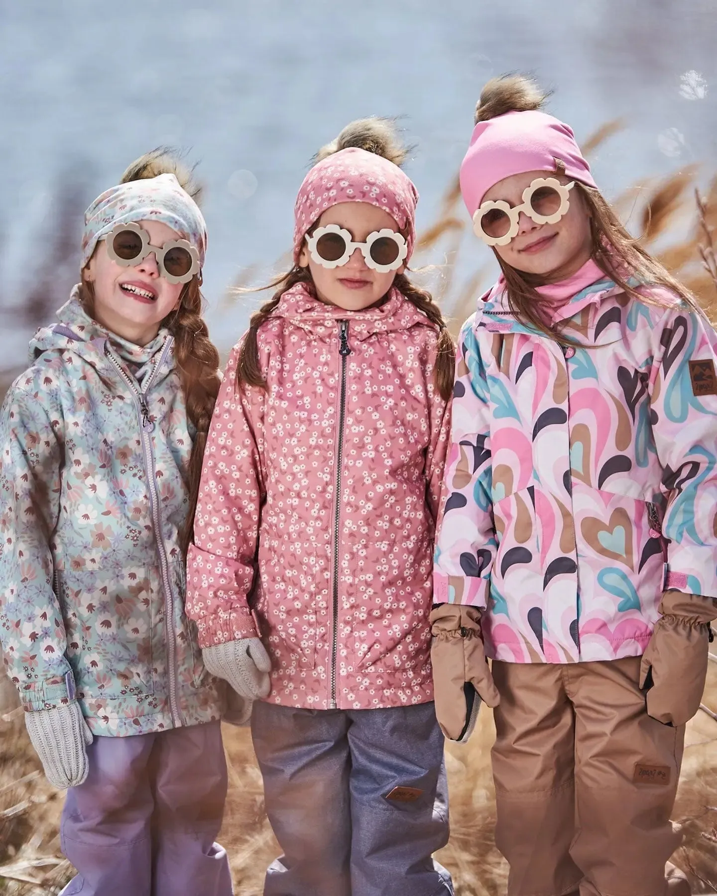 Printed Jacket Two-Piece Mid-Season Outerwear Set Small White Flowers On Pale Pink And Gray