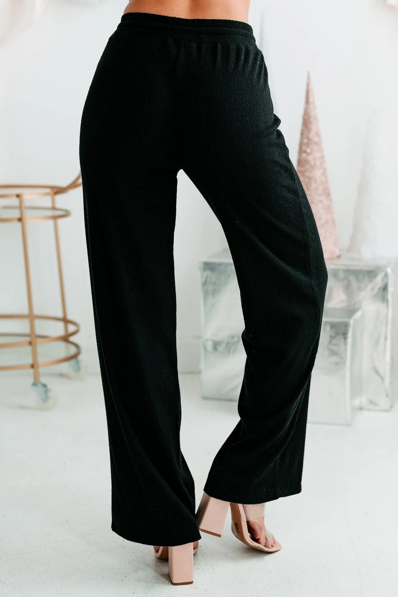 Quick Snooze Ribbed Crop Top & Pants Set (Black)