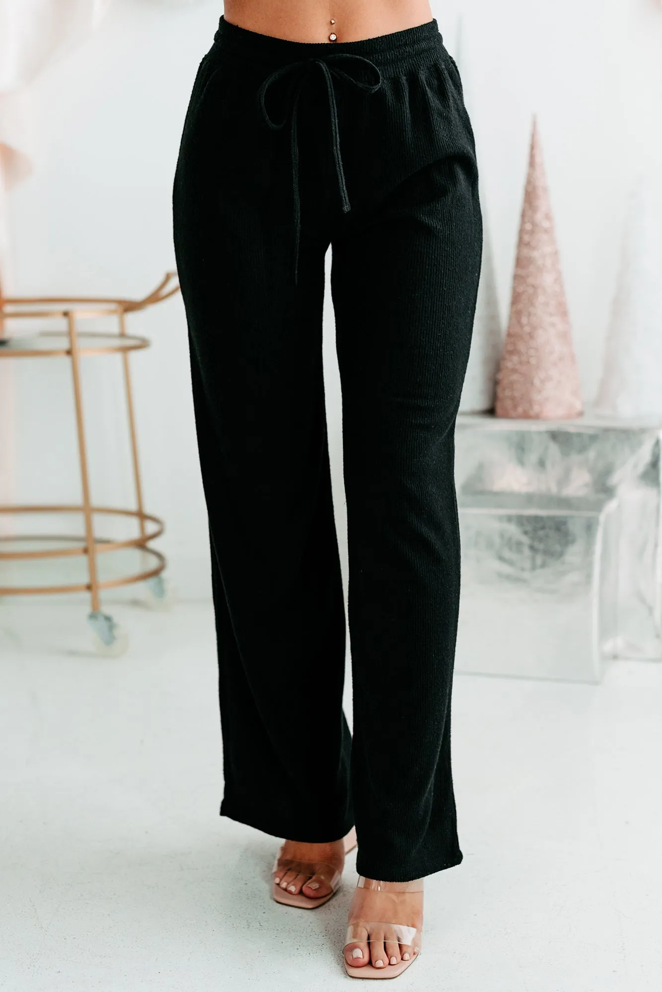Quick Snooze Ribbed Crop Top & Pants Set (Black)