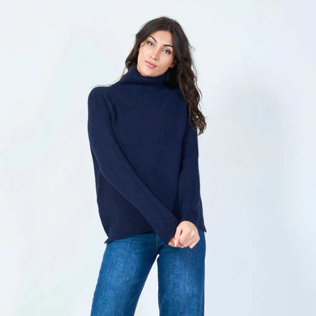 Ribbed high-collar knit sweater wholesale