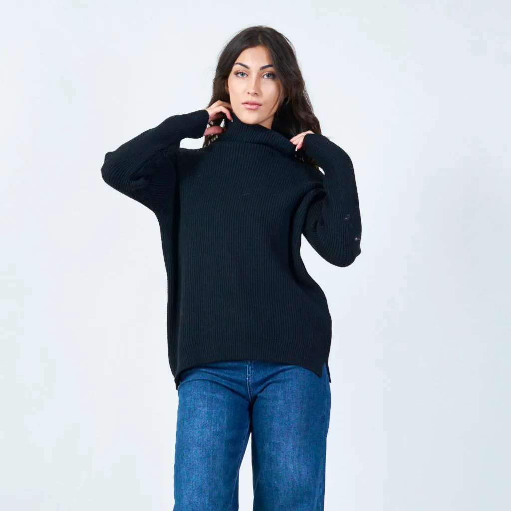 Ribbed high-collar knit sweater wholesale