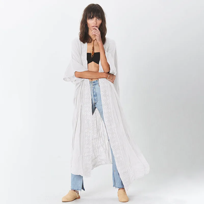 Rust Red Lace Cardigan Loose Beach Sun Protection Coat Beach Cover Up Swimsuit Outwear Women