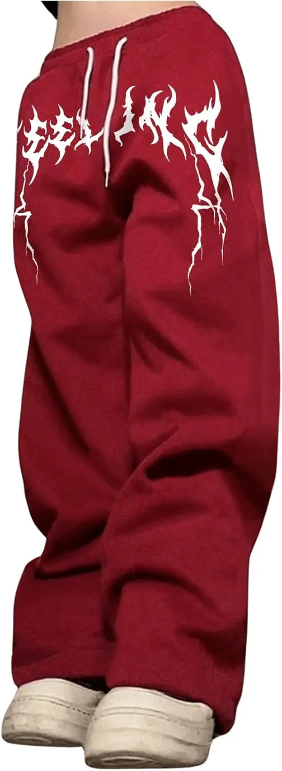 SHENHE Men's Stacked Sweatpants Graphic Loose Sweatpants Straight Leg Baggy Pants Streetwear