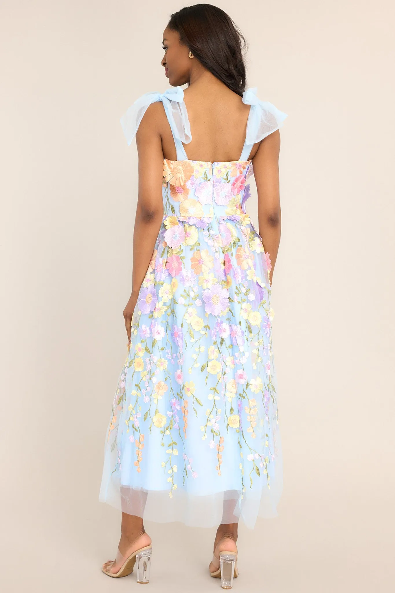 Spirit of Spring Light Blue Floral Embroidered Maxi Dress