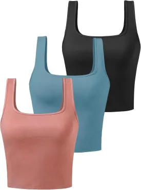 Sports Crop Tank Tops for Women Cropped Workout Tops Racerback Running Yoga Tanks Cotton Sleeveless Gym Shirts 3 Pack