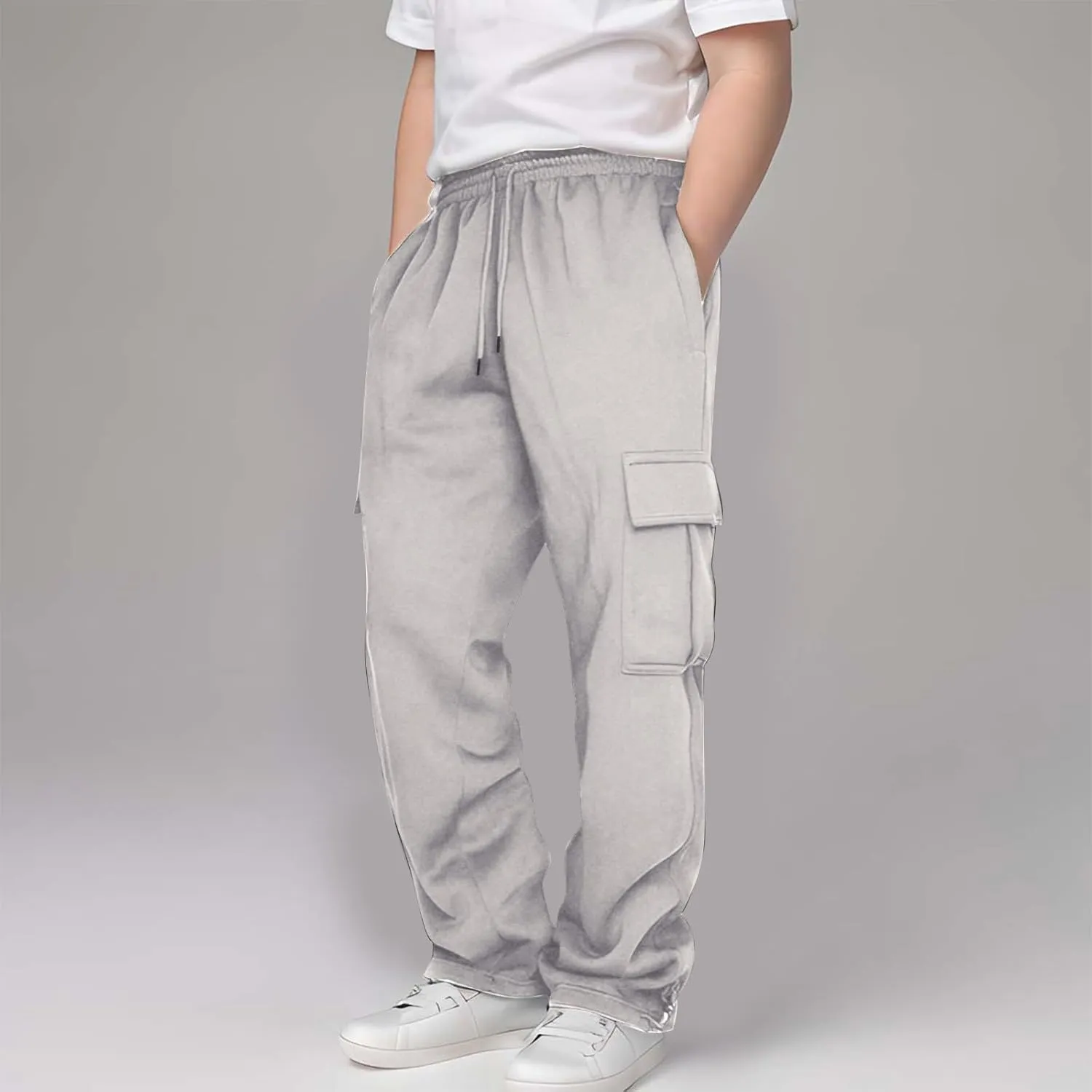 Tween Boys Cargo Pants Pull On Joggers Wide Leg Sweatpants Drawstring ounge Pants School Uniform Athletic Trousers