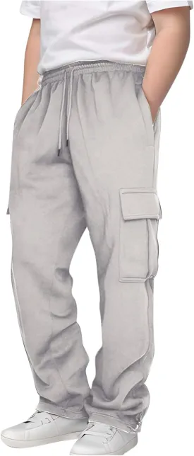 Tween Boys Cargo Pants Pull On Joggers Wide Leg Sweatpants Drawstring ounge Pants School Uniform Athletic Trousers