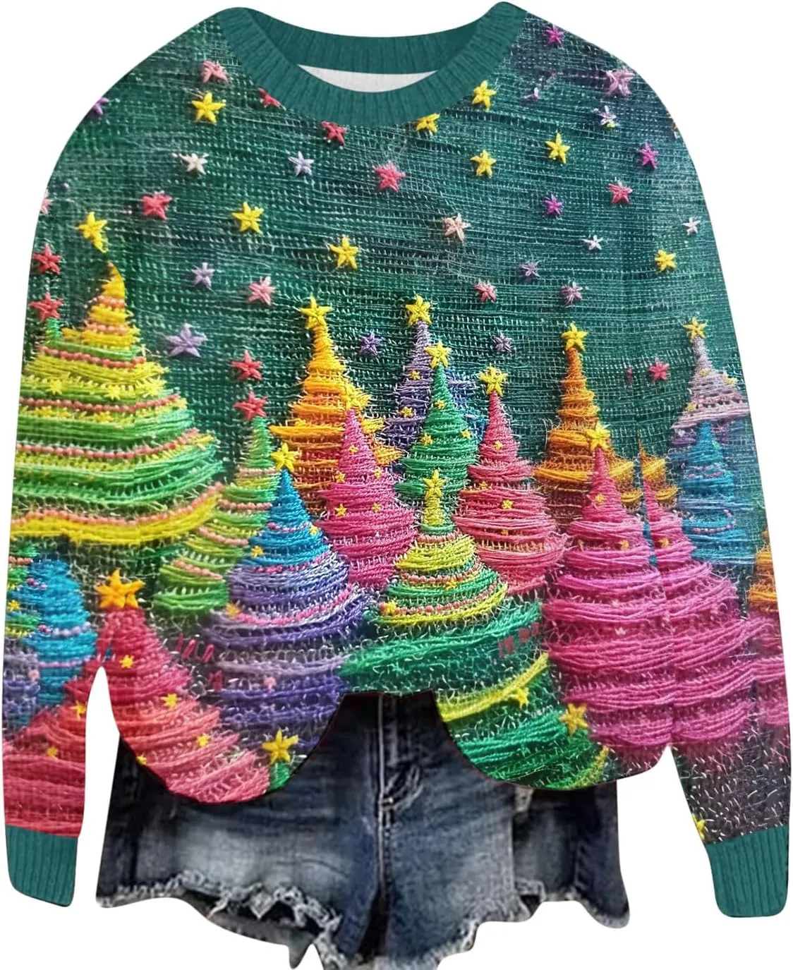 Ugly Christmas Sweater Women Funny Christmas Graphic Crewneck Long Sleeve Knit Sweatshirts Cute Xmas Holiday Pullover