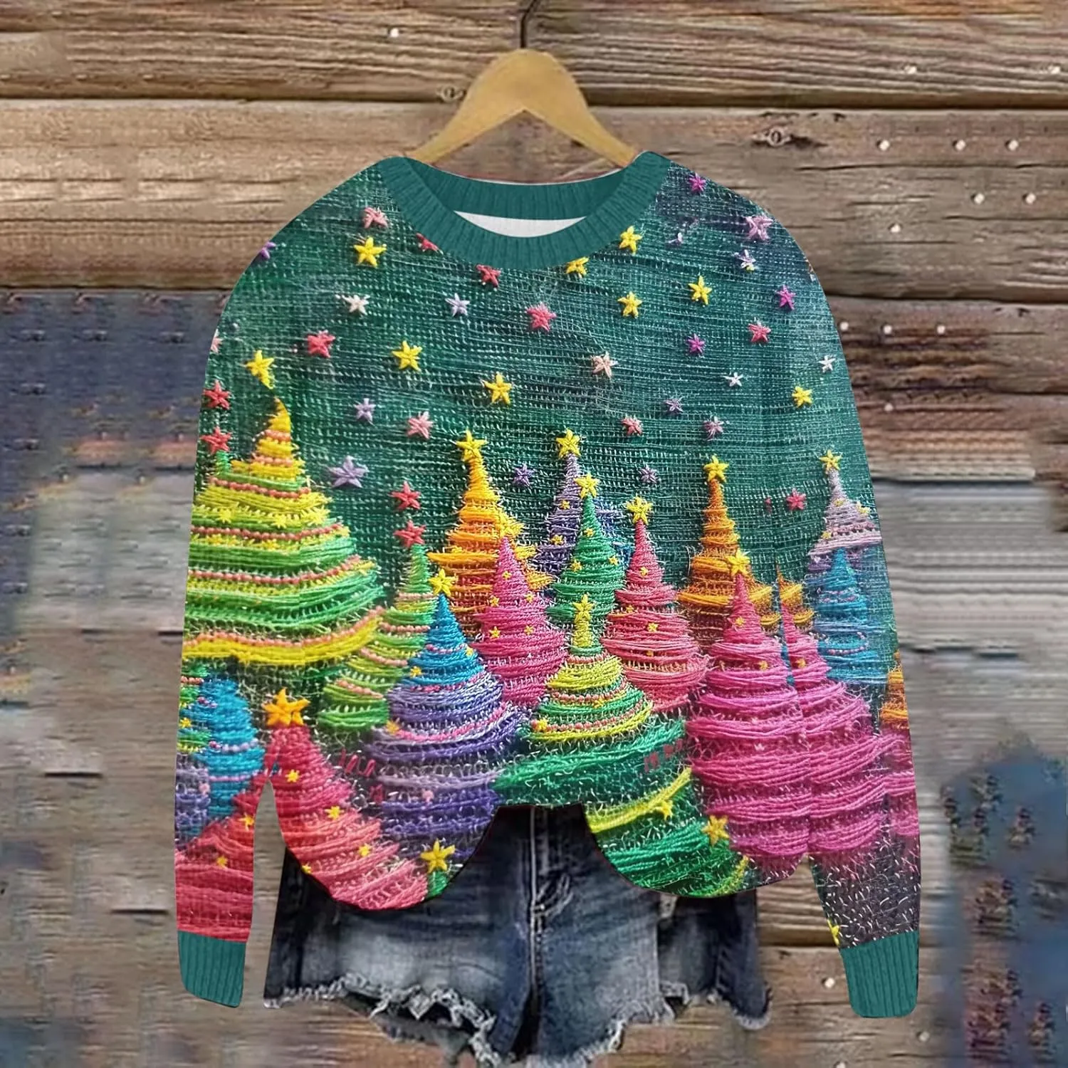 Ugly Christmas Sweater Women Funny Christmas Graphic Crewneck Long Sleeve Knit Sweatshirts Cute Xmas Holiday Pullover