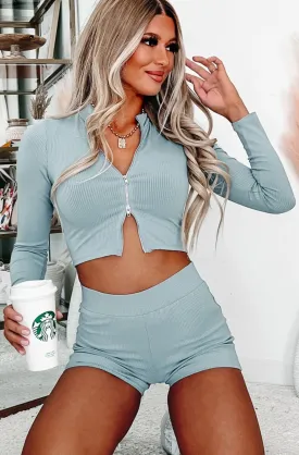 Watch Her Move Ribbed Two-Piece Set (Chambray Blue)