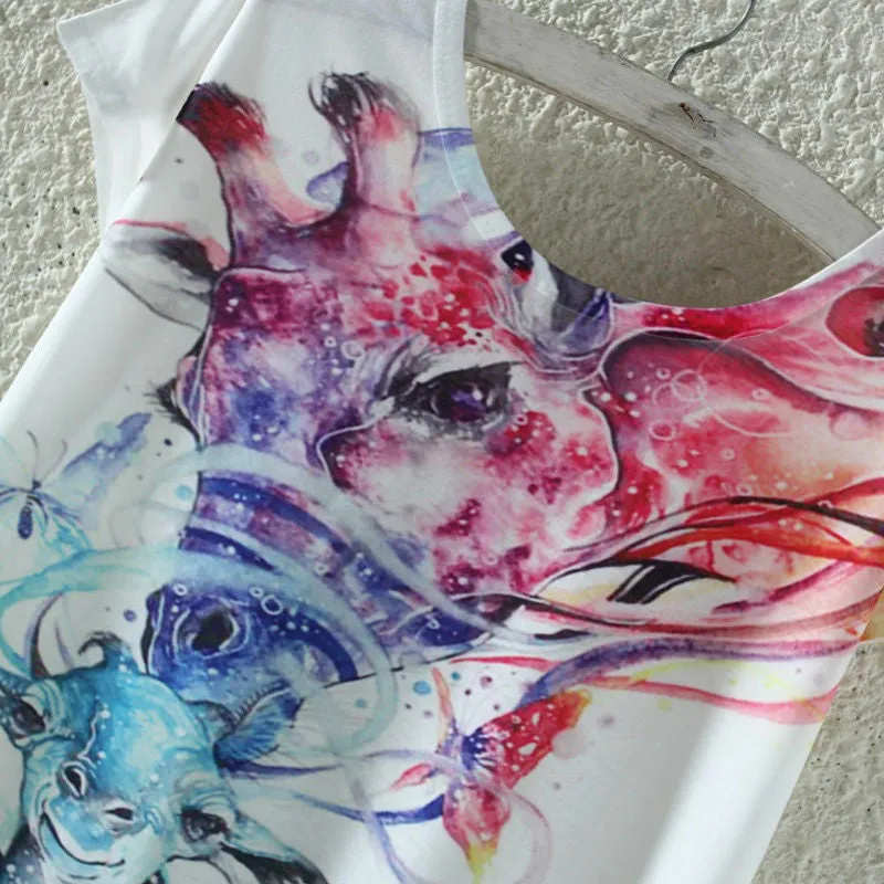 Watercolor Giraffe Printed Tees