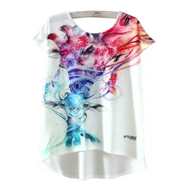 Watercolor Giraffe Printed Tees