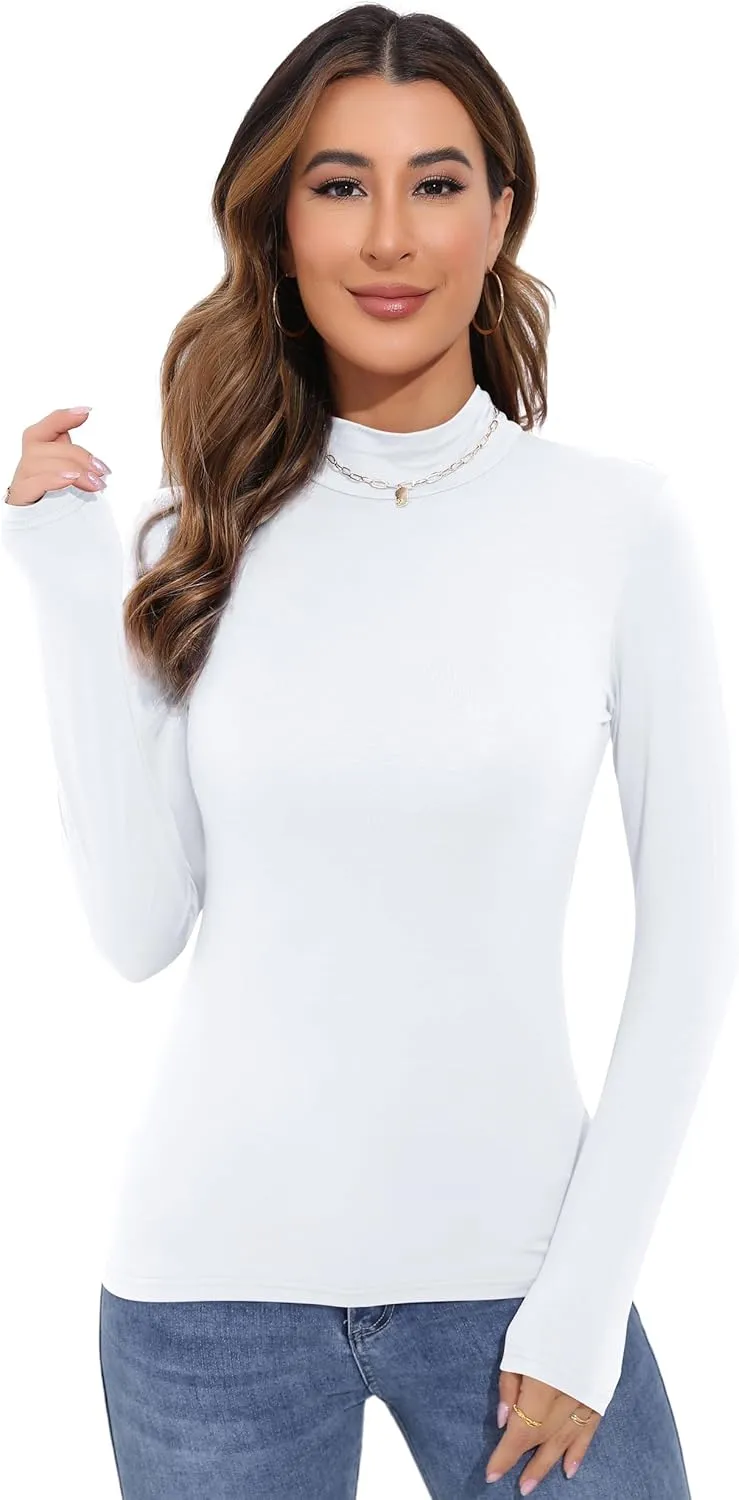 Women's Basic Long Sleeve Thermal Tops Lightweight Mock Neck T-Shirts Slim Fit Soft Layer Blouse Shirts