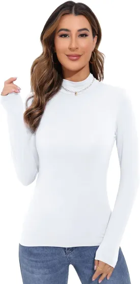 Women's Basic Long Sleeve Thermal Tops Lightweight Mock Neck T-Shirts Slim Fit Soft Layer Blouse Shirts