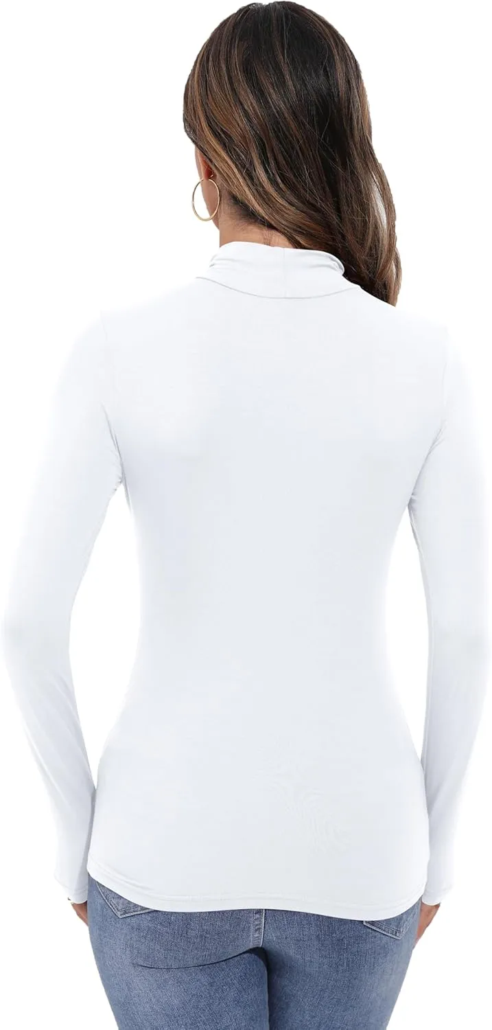 Women's Basic Long Sleeve Thermal Tops Lightweight Mock Neck T-Shirts Slim Fit Soft Layer Blouse Shirts