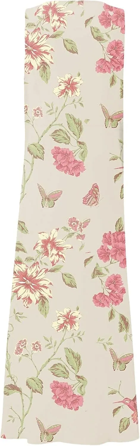 Womens Maxi Dresses Summer Casual Print Boho Cotton Linen Sundress with Pockets Loose Flowy Swing Vacation Long Dress