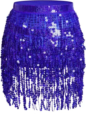 Women's Sequin Fringe Wrap Skirt Adjustable Belly Dance Skirt Fringe Wrap Dress Sequin Fringe Skirts for Ladies