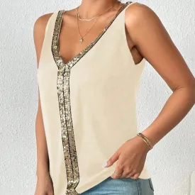Womens V-Neck Loose Fit Sleeveless Top