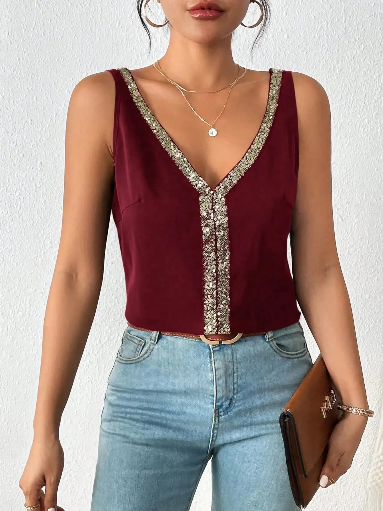 Womens V-Neck Loose Fit Sleeveless Top