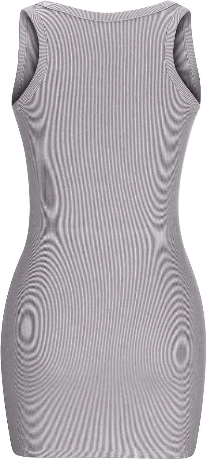 XUNRYAN 2025 Summer Womens Tank Dresses Knit Ribbed Scoop Neck Sleeveless Basic Bodycon Mini Dress Casual Beach Sundress