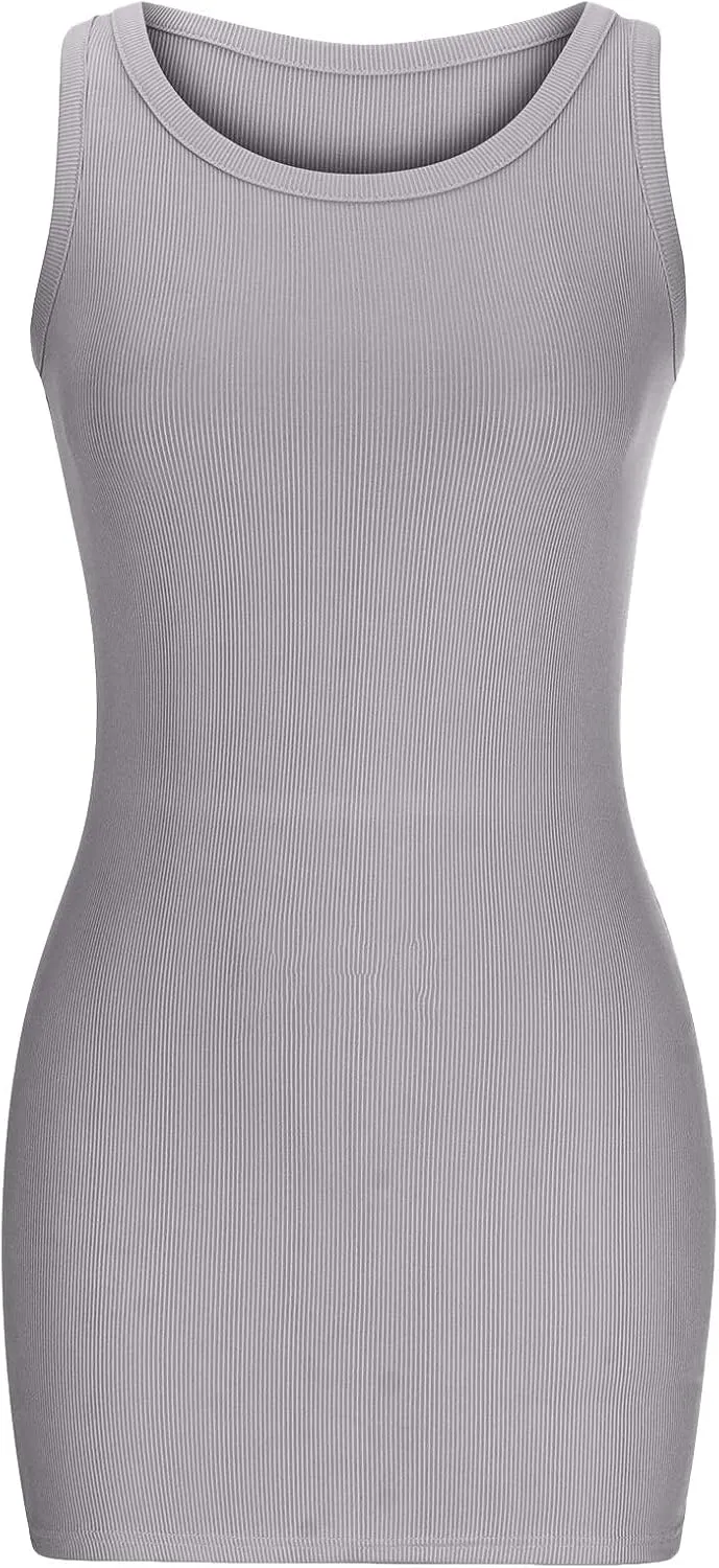XUNRYAN 2025 Summer Womens Tank Dresses Knit Ribbed Scoop Neck Sleeveless Basic Bodycon Mini Dress Casual Beach Sundress