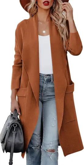 Yousify Women's Cardigan Sweater Long Sleeve Open Front Knit Casual Coat Sweater Jacket with Pockets
