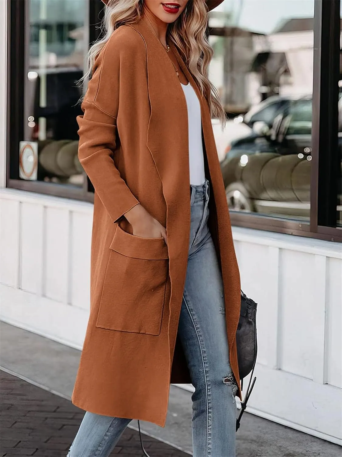 Yousify Women's Cardigan Sweater Long Sleeve Open Front Knit Casual Coat Sweater Jacket with Pockets