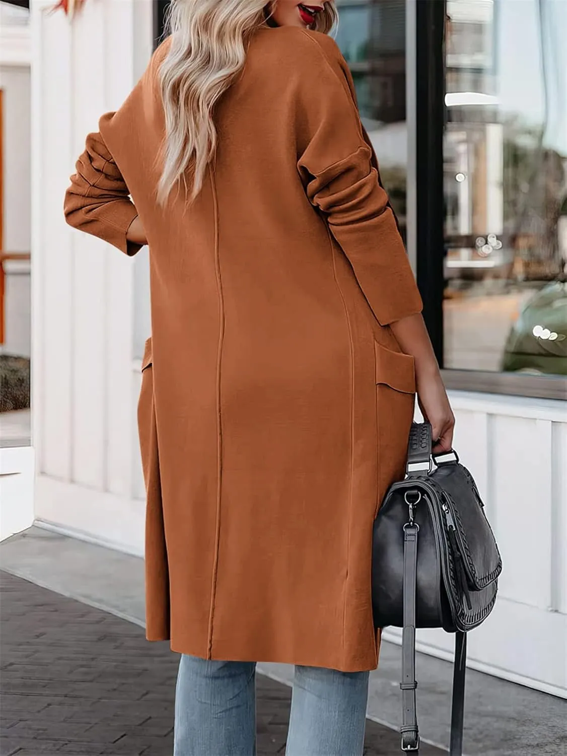 Yousify Women's Cardigan Sweater Long Sleeve Open Front Knit Casual Coat Sweater Jacket with Pockets